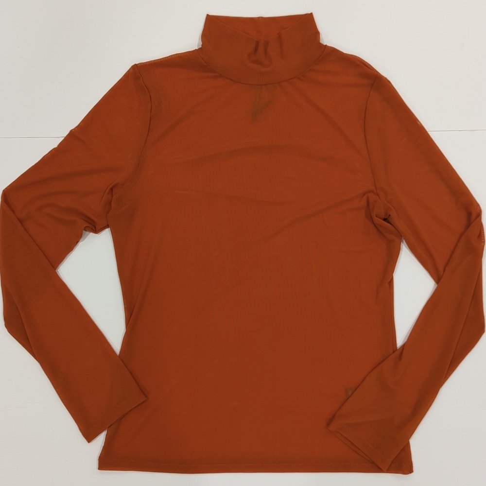 By Anthropologie Rusty Orange Mesh Sheer Turtleneck Top - Women's Size Medium